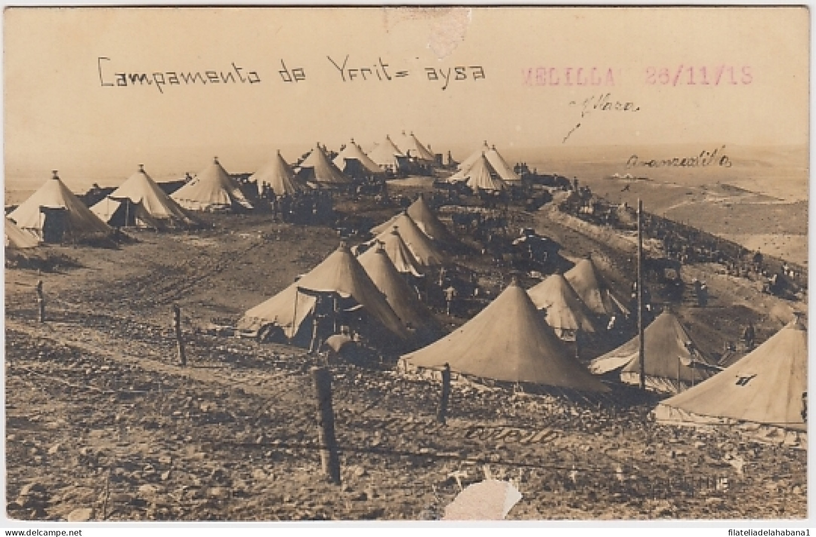 F-EX8568 SPAIN MOROCCO MAROC MELILLA 1915 ORIGINAL PHOTO MILITAR CAMP YFRIT AYSA POSTCARD.  - Spaans-Marokko