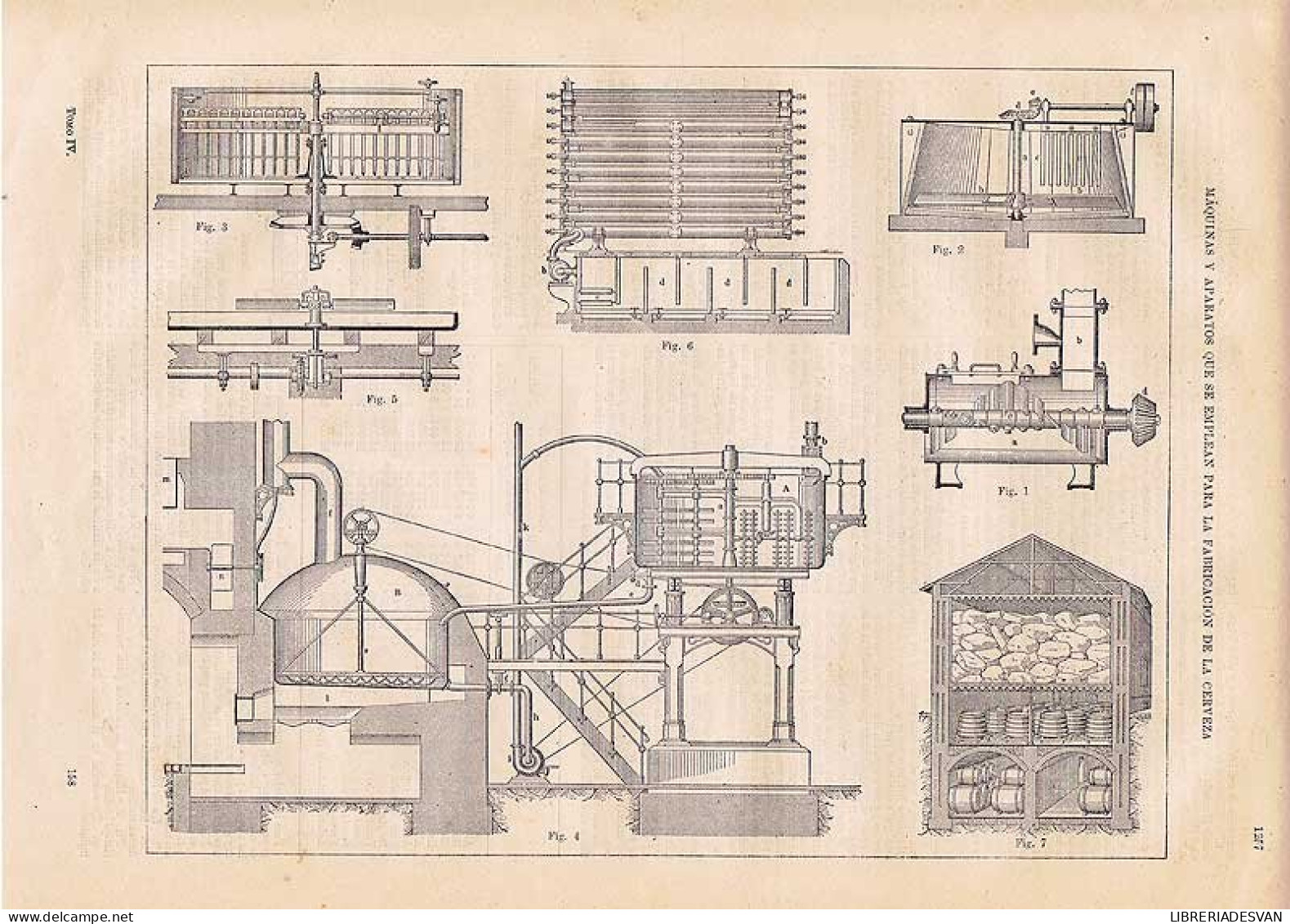 Lámina Aparatos Para La Fabricación De Cerveza. Diccionario Hispano-Americano 1888 - Sonstige & Ohne Zuordnung