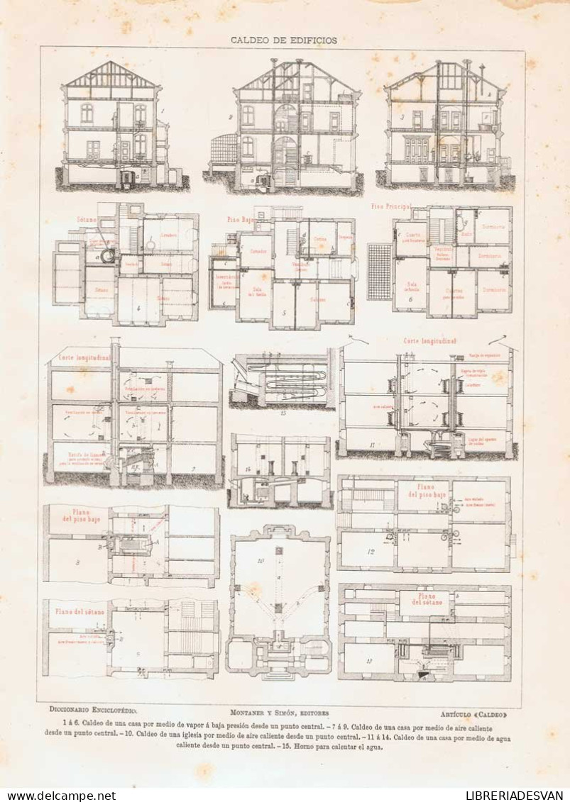 Lámina Caldeo De Edificios. Planos. Diccionario Enciclopédico Hispano-Americano 1888 - Sonstige & Ohne Zuordnung