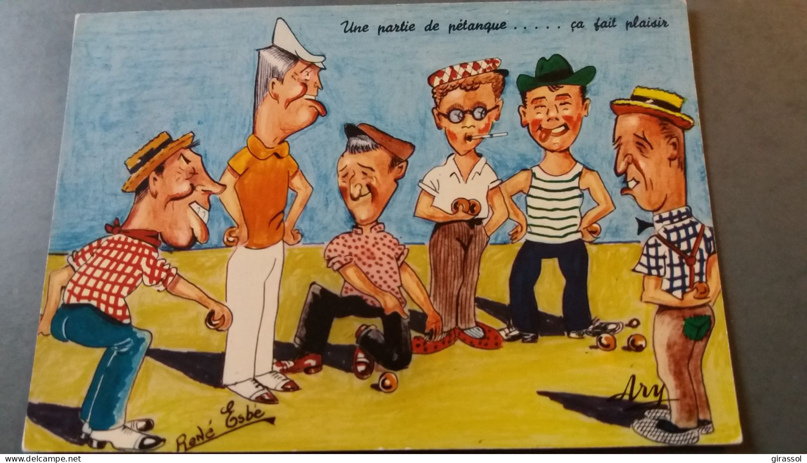 CPSM UNE PARTIE DE PETANQUE CA FAIT PLAISIR BLAGUES MARSEILLAISES DESSIN RENE ESBE DE ARY CARICATURE FERNANDEL CHEVALIER - Bocce