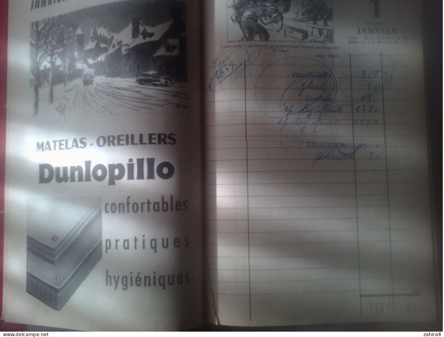Agenda Dunlop 1957 Montluçon Le Bourget Mantes Le Jolie - Queques Manque 1 Au 4 Janvier Nombreux écrits Pneus - Pubblicitari