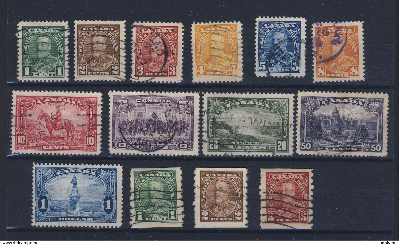 14x Canada Stamps: USED VF - #217 To 227-$1.00 #228-229-230 Coils. Guide Value = $41.00 - Gebraucht