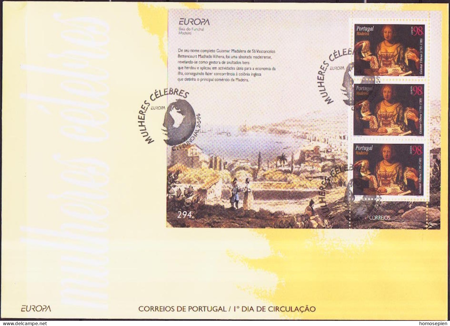 Europa CEPT 1996 Madère - Madeira - Portugal FDC Y&T N°BF15 - Michel N°B15  - 98e EUROPA - 1996