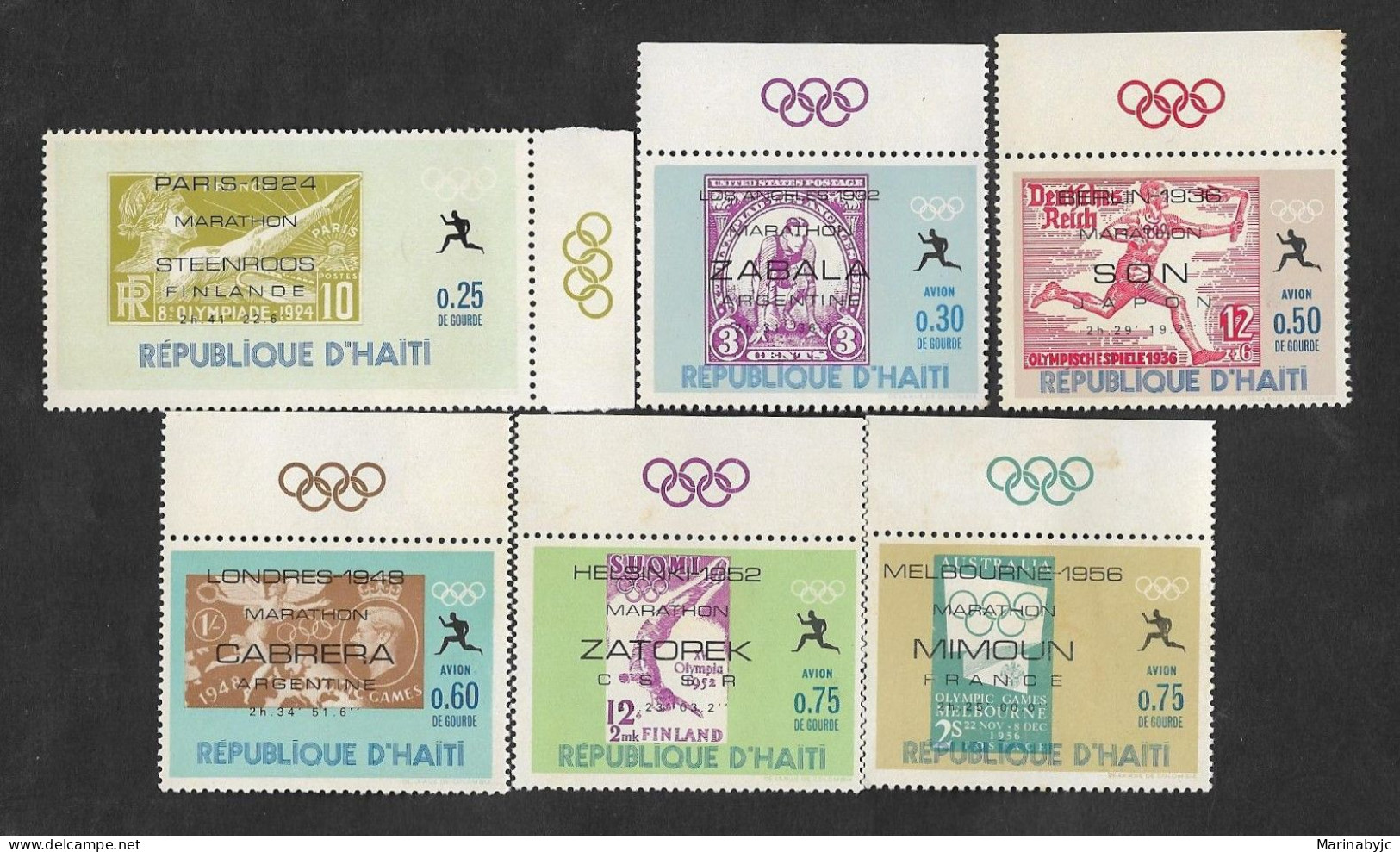 SE)1956 REPUBLIC OF HAITI  OLYMPIC GAMES STAMP SERIES, WITH OVERLOAD, 6 MINT STAMPS WITH HINGE - Haiti