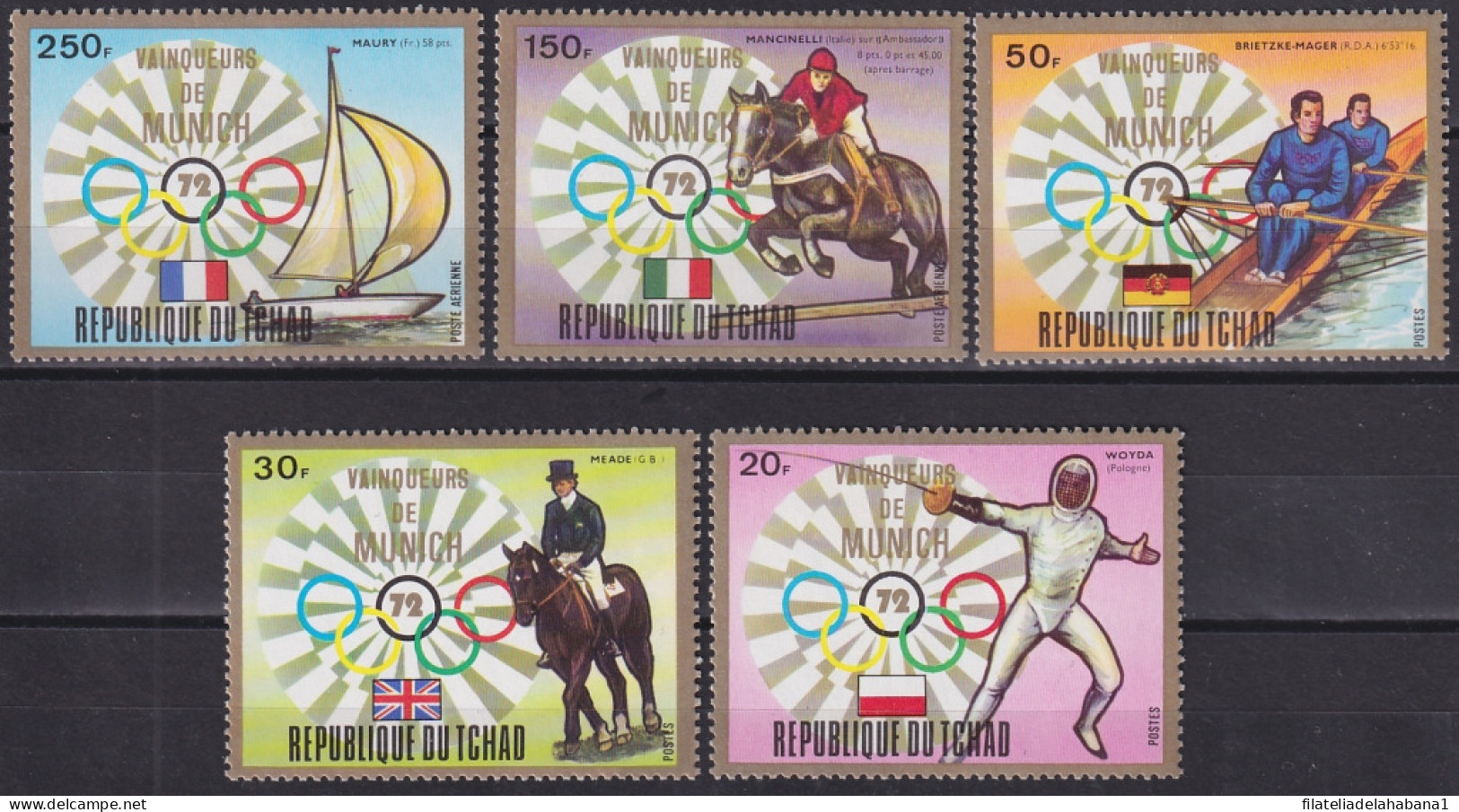 F-EX46810 CHAD TCHAD MLH 1972 MUNICH OLYMPIC GAMES FENCING EQUESTRIAN SAILING.  - Summer 1972: Munich