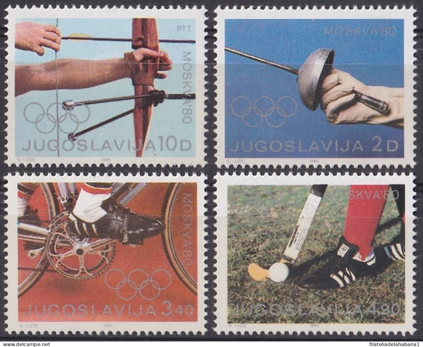 F-EX47618 YUGOSLAVIA MNH 1980 MOSCOW OLYMPIC GAMES ARCHERY FENCING CYCLE BICYCLE HOCKEY.  - Summer 1980: Moscow