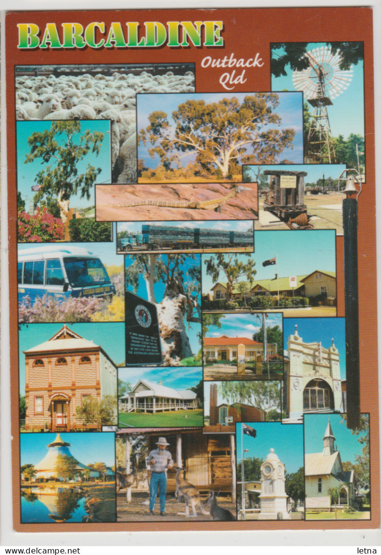 Australia QUEENSLAND Outback QLD Multiviews Of BARCALDINE ICP 18-566 Postcard 2009 Pmk 55c Lamingtons Stamp - Andere & Zonder Classificatie