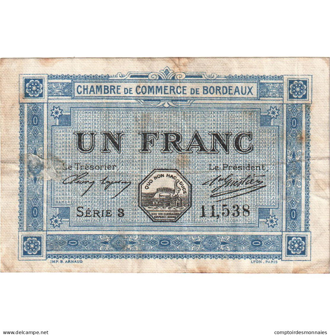 France, Bordeaux, 1 Franc, 1917, TB, Pirot:30-14 - Handelskammer