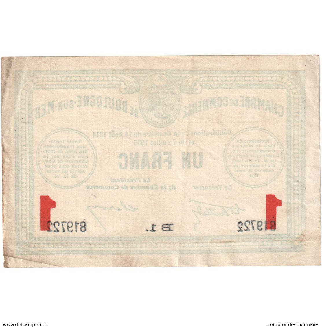 France, Boulogne-sur-Mer, 1 Franc, 1914, TTB, Pirot:031.12 - Handelskammer