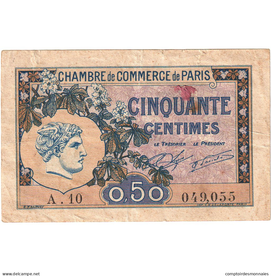 France, 50 Centimes, PIROT 97.31, 1922, A.10, PARIS, TTB - Handelskammer