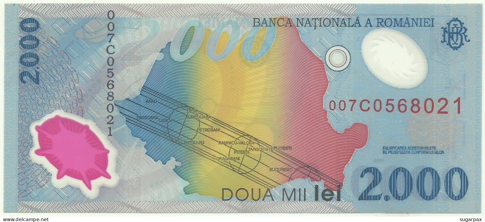 ROMANIA - 2.000 Lei - 1999 - Pick 111.a - Unc. - Série 007C - Total Solar ECLIPSE Commemorative POLYMER - 2000 - Rumänien