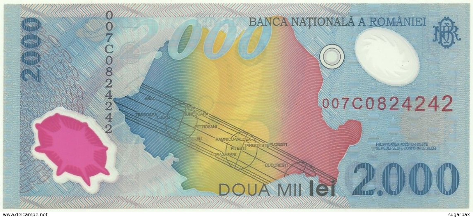 ROMANIA - 2.000 Lei - 1999 - Pick 111.a - Unc. - Série 007C - Total Solar ECLIPSE Commemorative POLYMER - 2000 - Roumanie