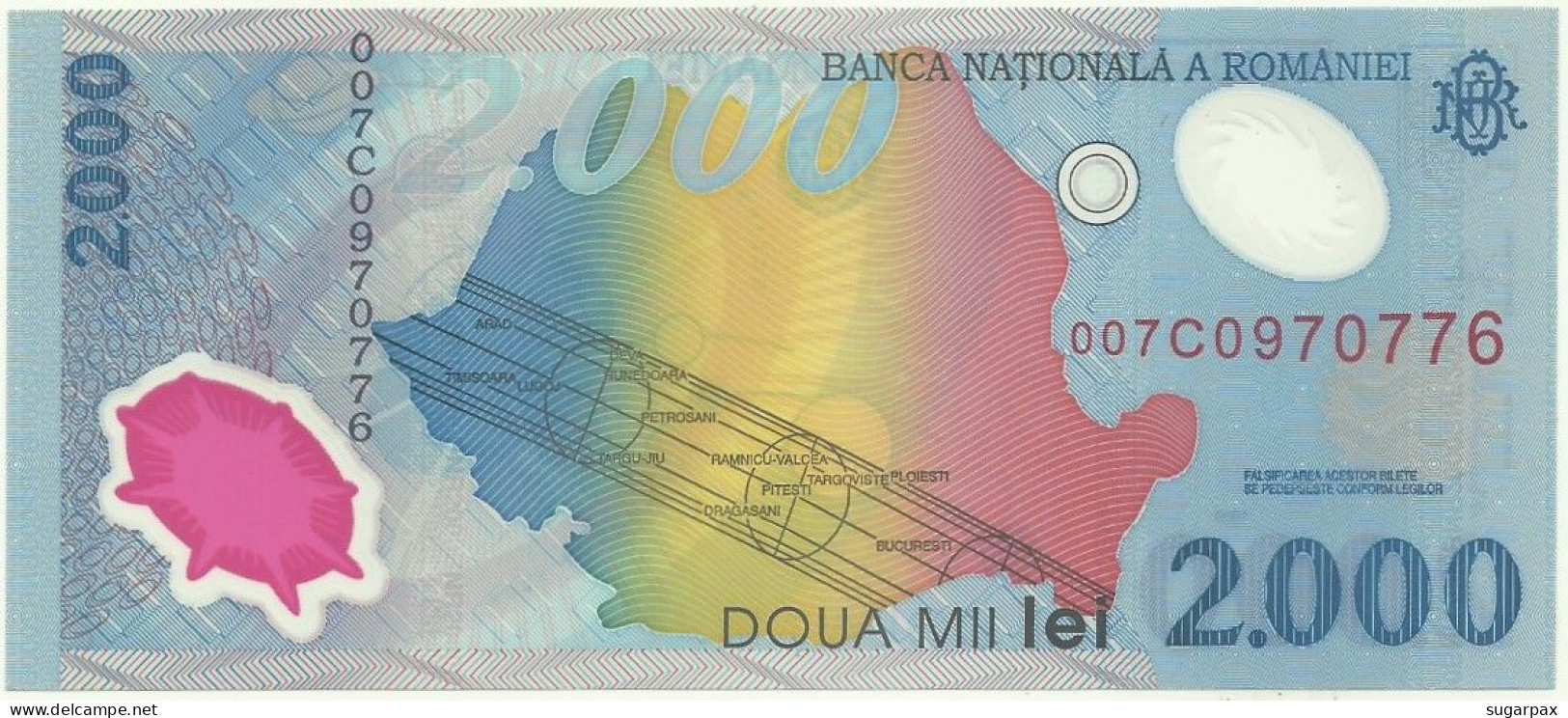 ROMANIA - 2.000 Lei - 1999 - Pick 111.a - Unc. - Série 007C - Total Solar ECLIPSE Commemorative POLYMER - 2000 - Roemenië