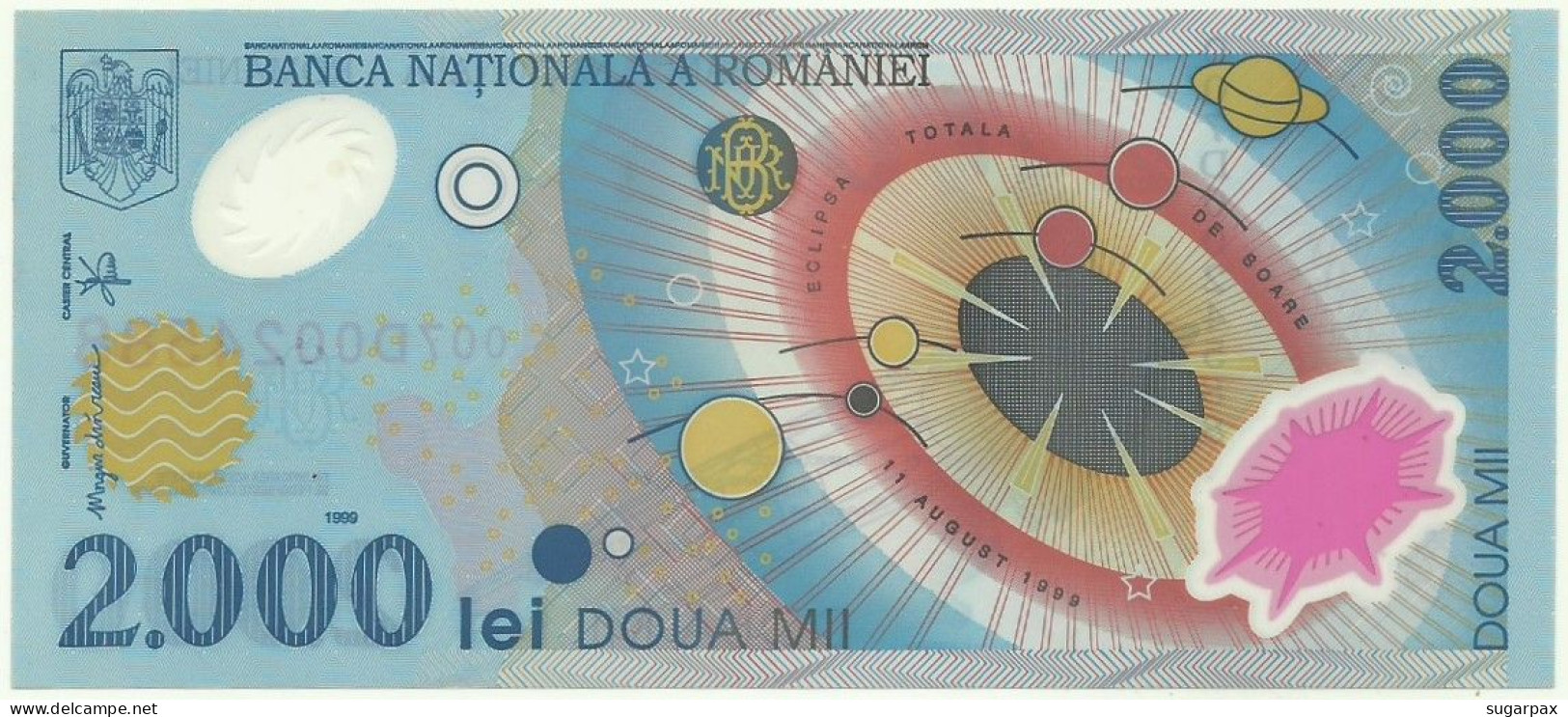 ROMANIA - 2.000 Lei - 1999 - Pick 111.a - Unc. - Série 007D - Total Solar ECLIPSE Commemorative POLYMER - 2000 - Romania