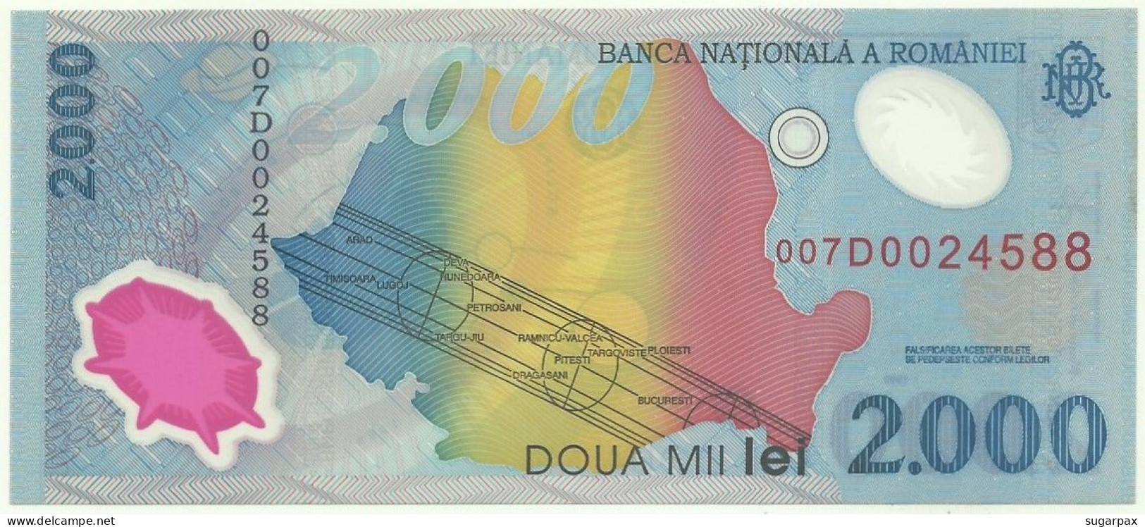 ROMANIA - 2.000 Lei - 1999 - Pick 111.a - Unc. - Série 007D - Total Solar ECLIPSE Commemorative POLYMER - 2000 - Roumanie