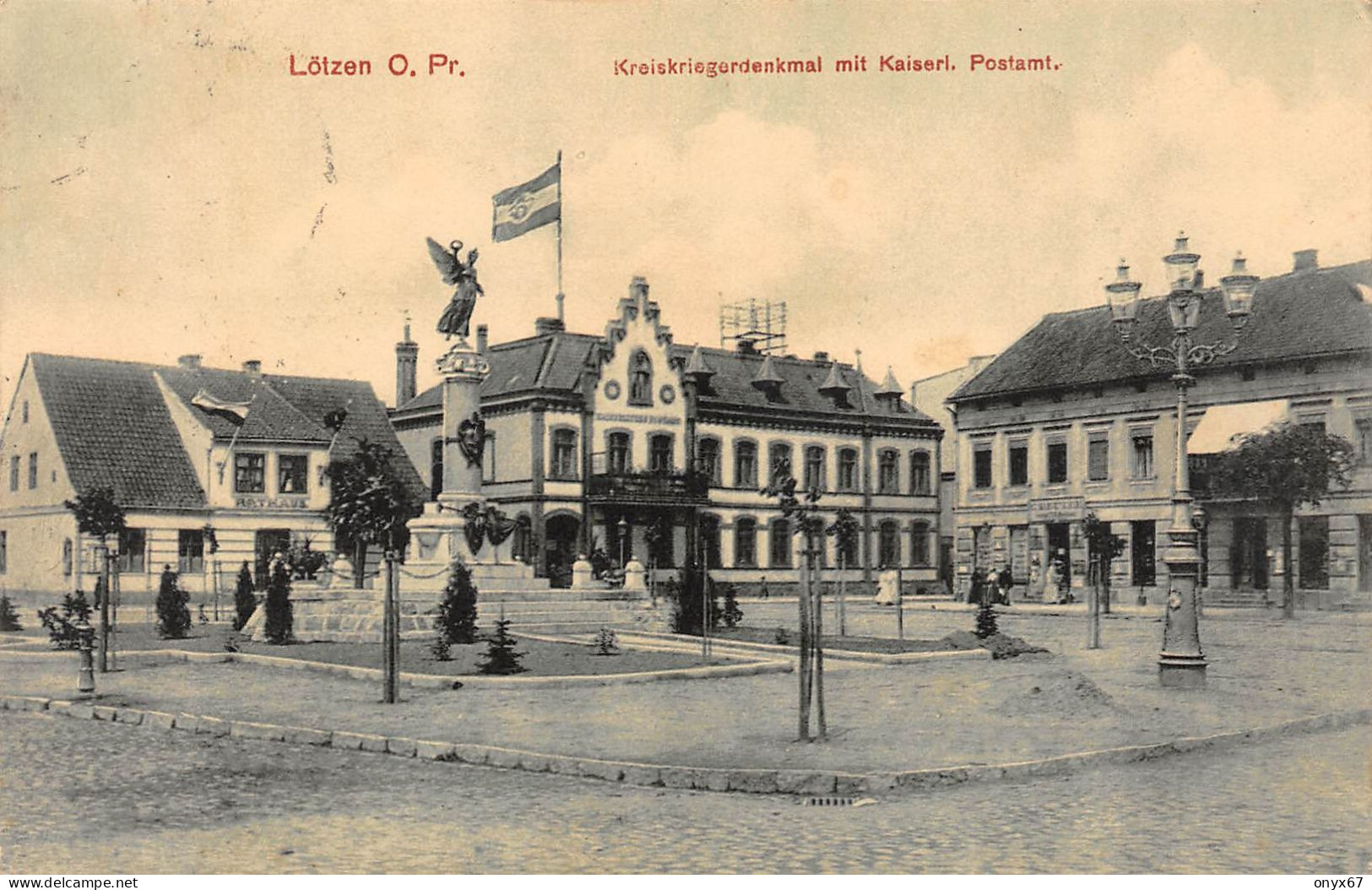 LÖTZEN-GIZYCKO-LEC-LUCZANY-Ostpreussen-Polen-Polska-Poland-Pologne-Markt Mit Kreiskriegerdenkmal-Kaiserl. Postamt - Polonia