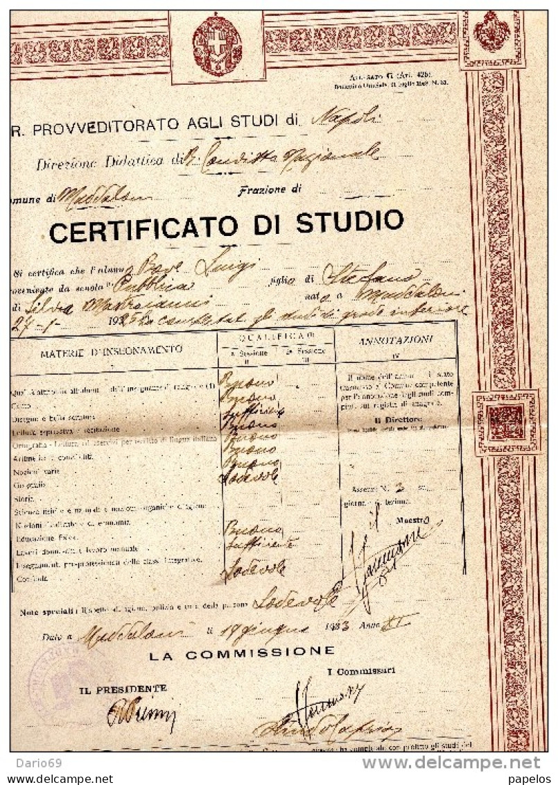 1925 CERTIFICATO DI STUDIO CON VOTI - Diplomi E Pagelle