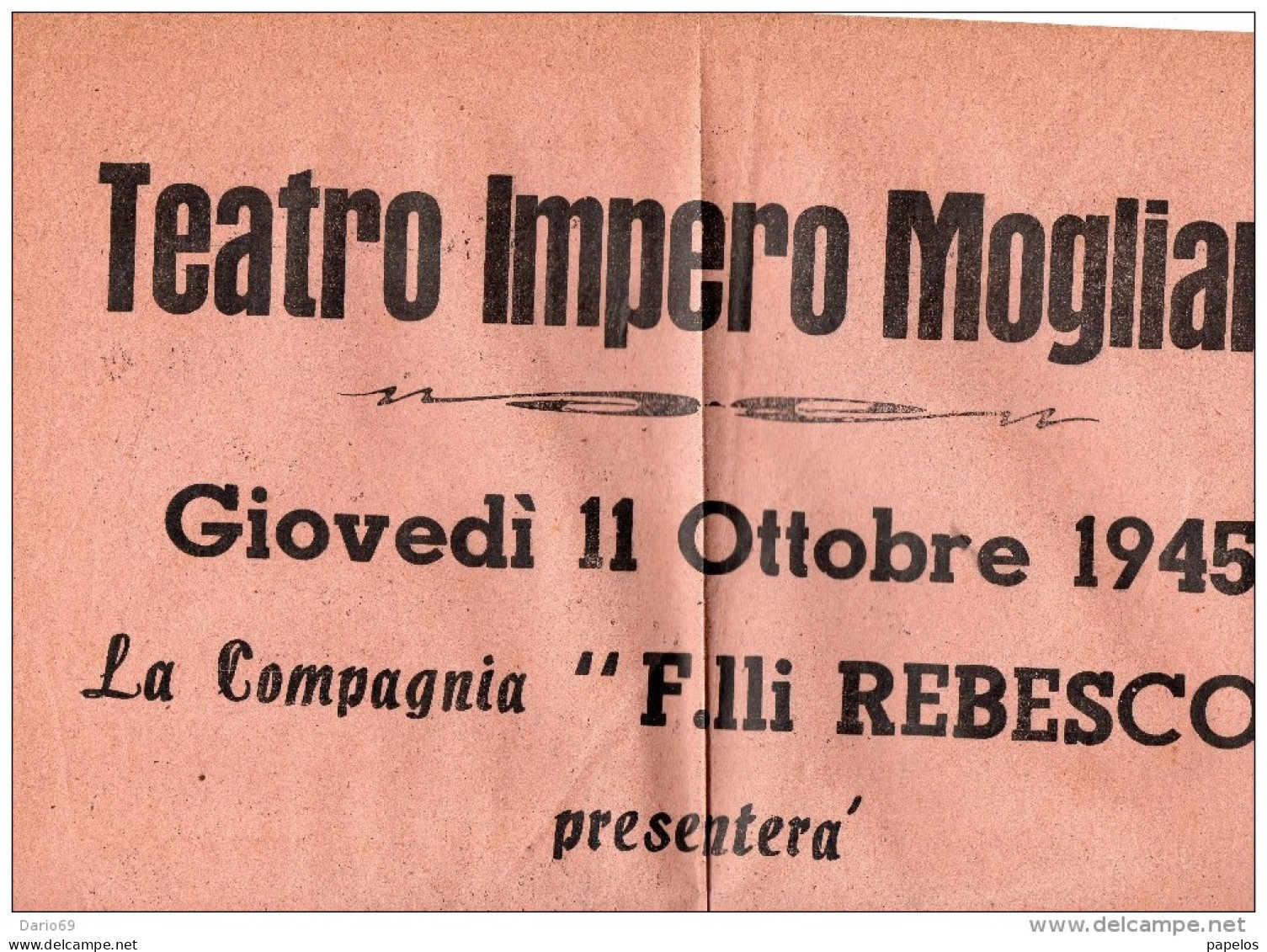 1945 LOCANDINA GRANDE  TEATRO IMPERO MOGLIANO COMPAGNIA FRATELLI REBES GRANDE SPETTACOLO  DI  VARIETÀ - Posters