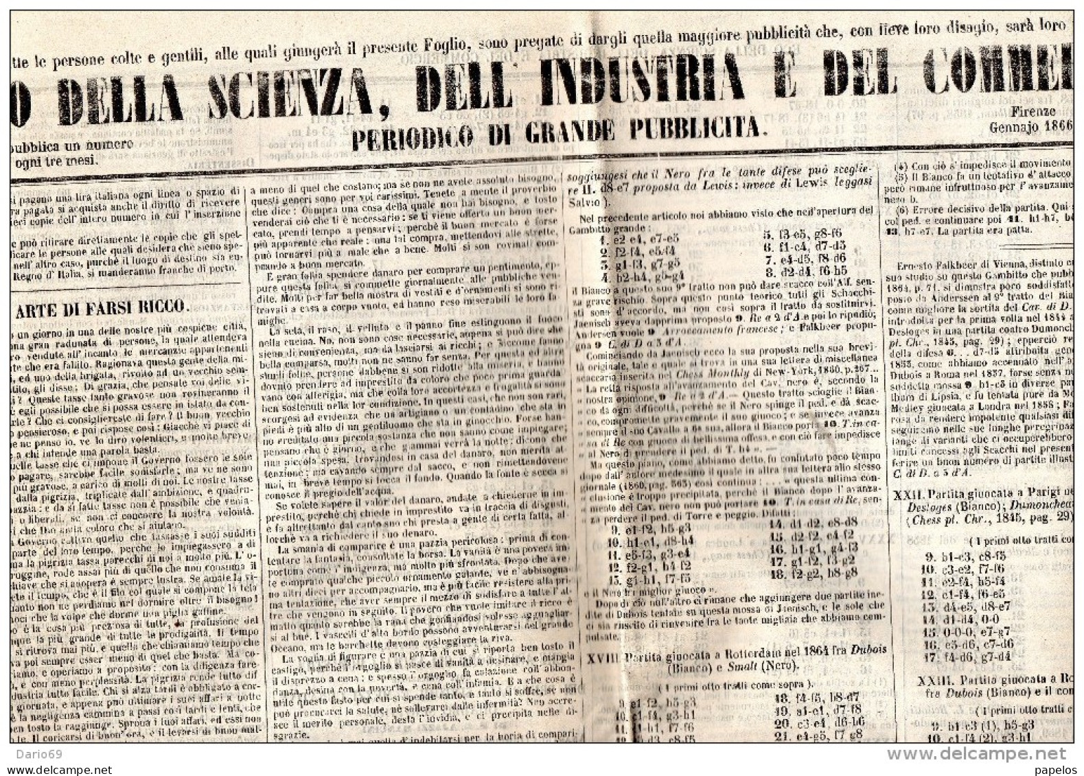 1866 GIORNALE FIRENZE - ECO DELLA SCIENZA , E DELL'INDUSTRIA - Wetenschappelijke Teksten