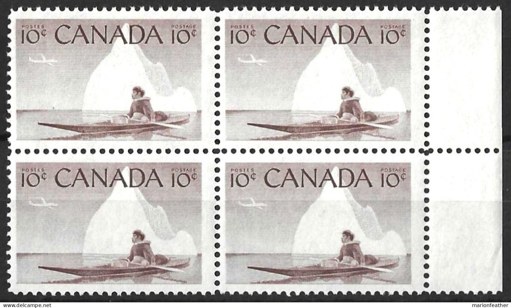 CANADA...QUEEN ELIZABETH II...(1952-22..)..." 1955."....10c X BLOCK OF 4.....MARGINAL.....SG477......MH.... - Blocchi & Foglietti