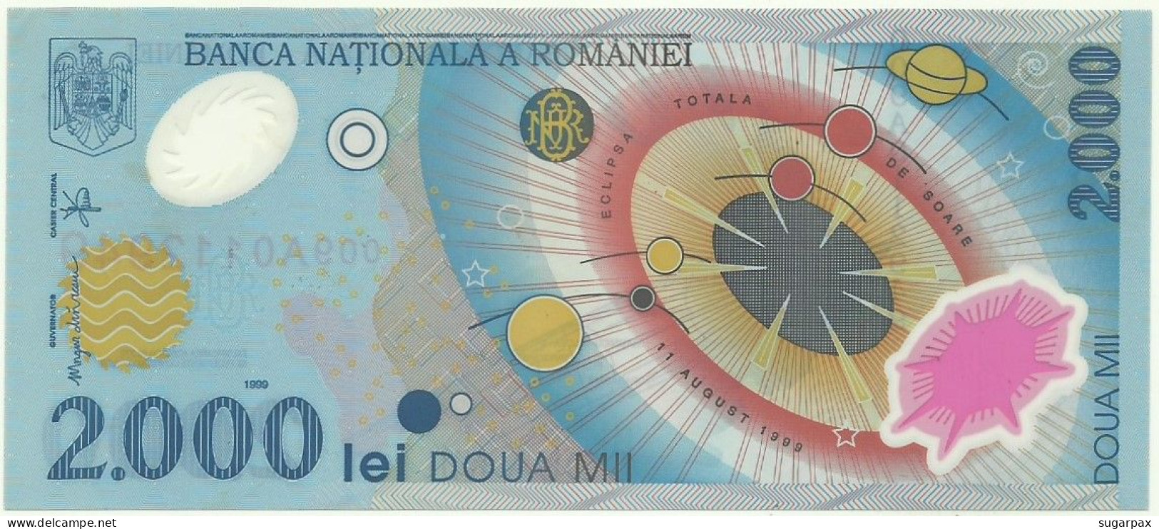 ROMANIA - 2.000 Lei - 1999 - Pick 111.a - Unc. - Série 009A - Total Solar ECLIPSE Commemorative POLYMER - 2000 - Roumanie