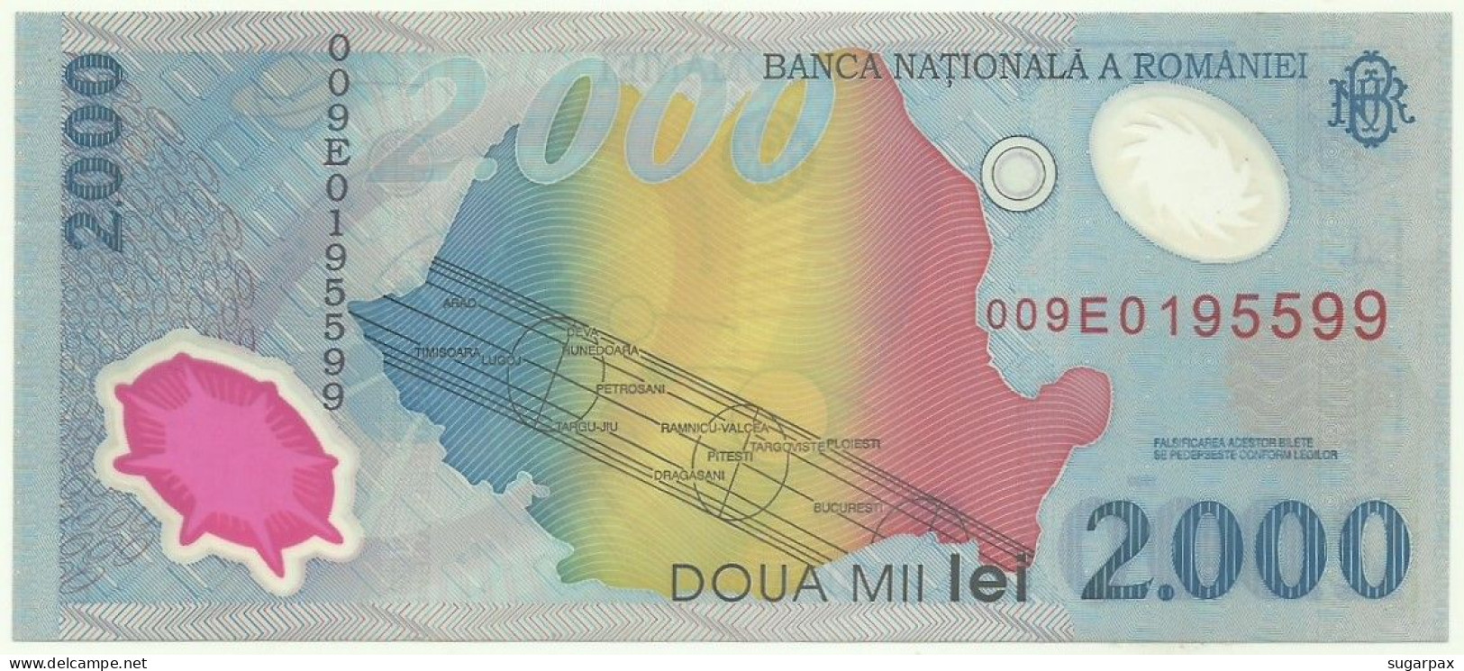 ROMANIA - 2.000 Lei - 1999 - Pick 111.a - Unc. - Série 009E - Total Solar ECLIPSE Commemorative POLYMER - 2000 - Roumanie