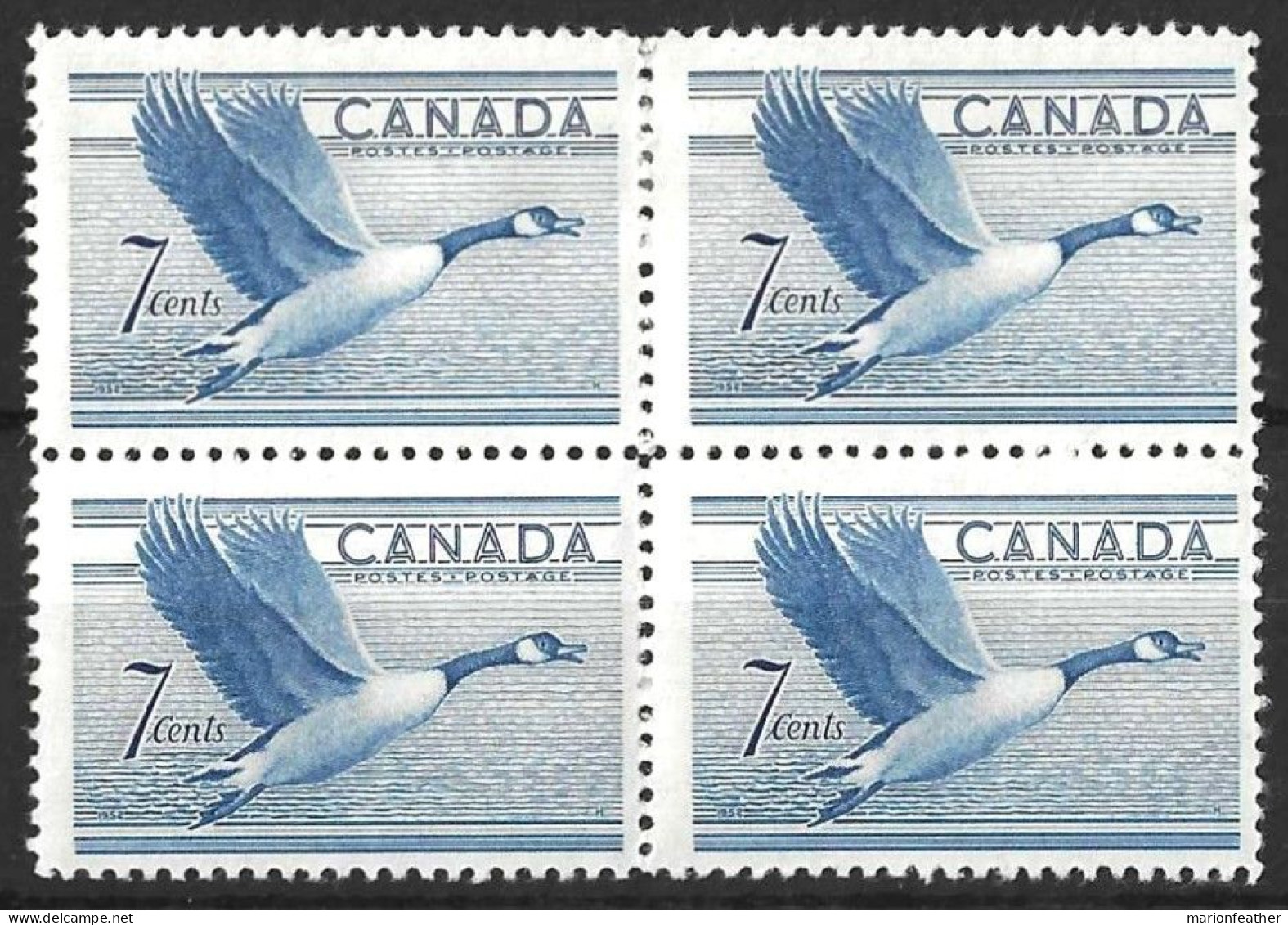 CANADA...KING GEORGE VI..(1936-52..).....GOOSE.......7c X BLOCK OF 4.......2 X MNH ....2 X MH........ - Hojas Bloque