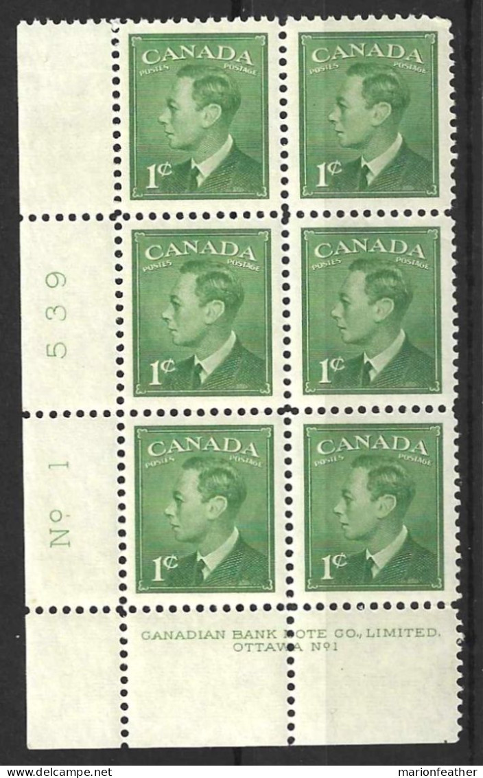 CANADA...KING GEORGE VI..(1936-52..).......1c X CONTROL BLOCK OF 6.......SG414.......MNH........ - Blocks & Kleinbögen