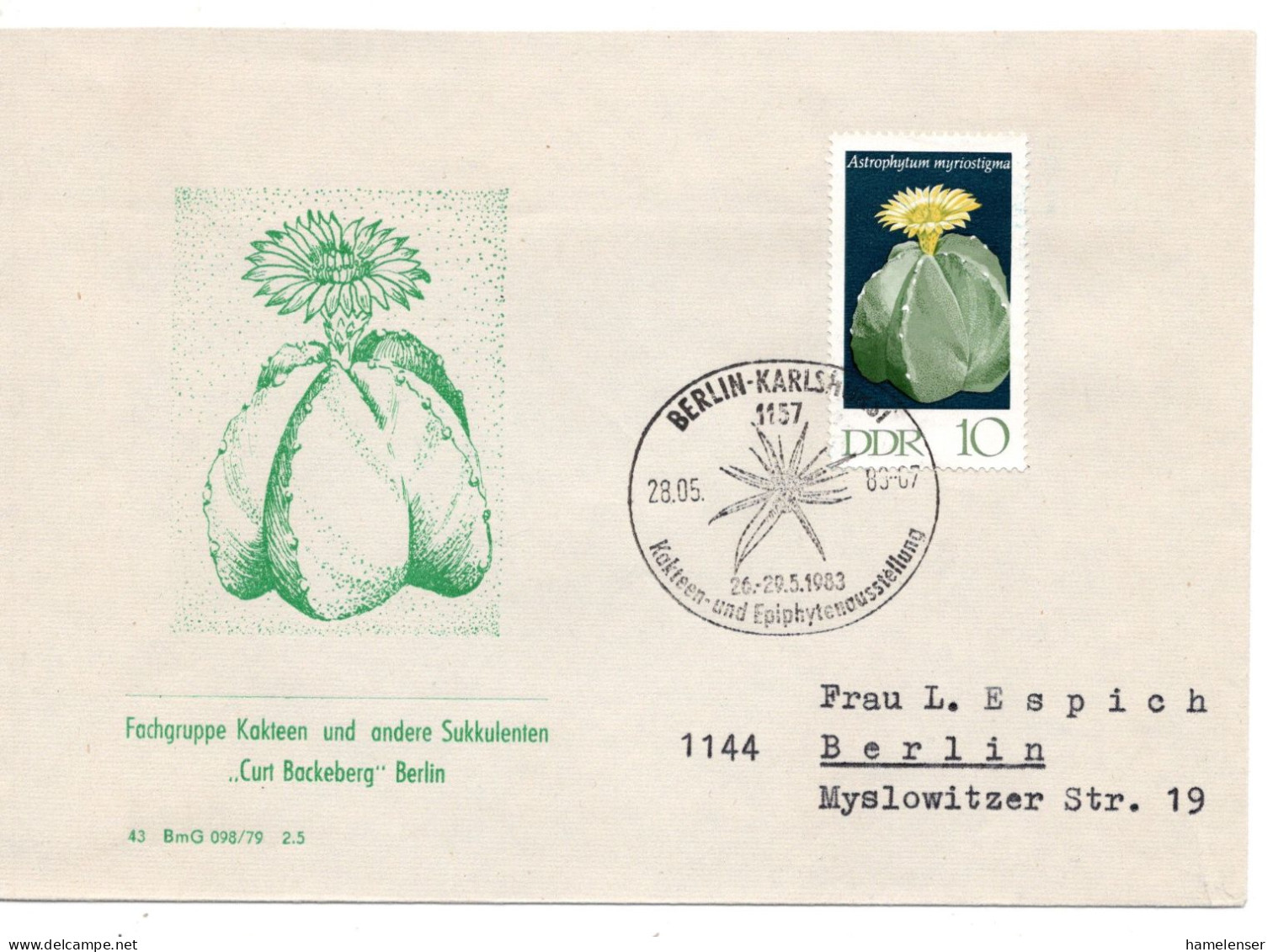 63190 - DDR - 1983 - 10Pfg Kakteen '70 EF A OrtsBf SoStpl BERLIN - KAKTEEN- UND EPIPHYTENAUSSTELLUNG - Cactusses