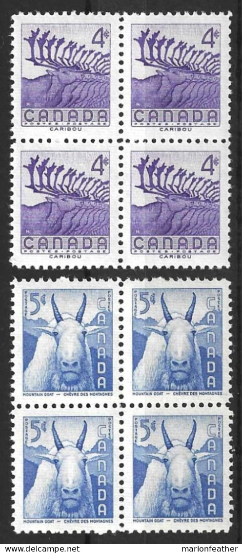 CANADA...QUEEN ELIZABETH II...(1952-22.)....." 1956.."....WILD LIFE...4c X 4 , BLOCK...5c X 4 BLOCK...2 X MNH..4 X  MH.. - Blokken & Velletjes