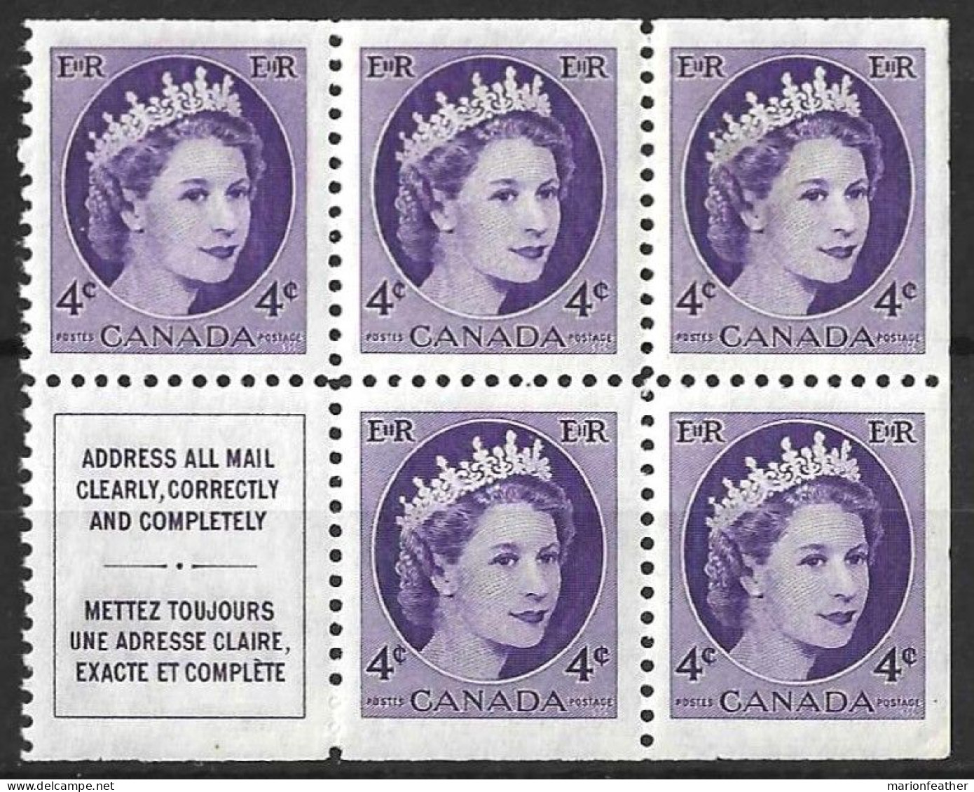 CANADA...QUEEN ELIZABETH II...(1952-22.).....BOOKLET PANE....4c  X 5...SG466b.....MNH... - Pages De Carnets