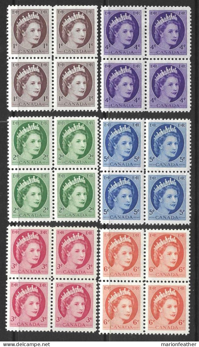 CANADA...QUEEN ELIZABETH II...(1952-22.)...." 1954.."....SET OF 6 X BLOCKS OF 4....EACH 2 X MNH ......2 X MH... - Blocchi & Foglietti