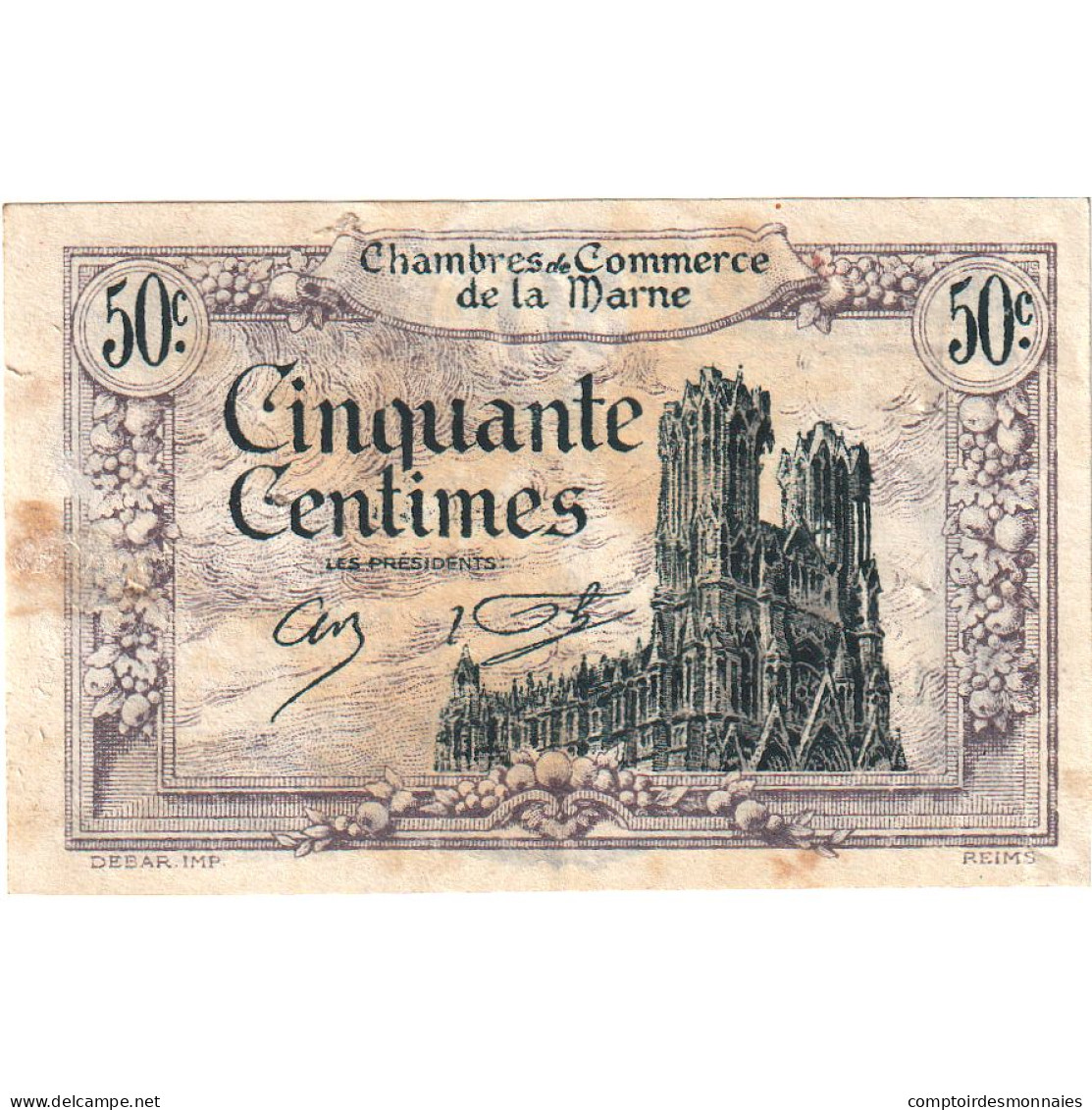 France, 50 Centimes, 1926-01-01, 1,697,749, Reims, TTB - Cámara De Comercio
