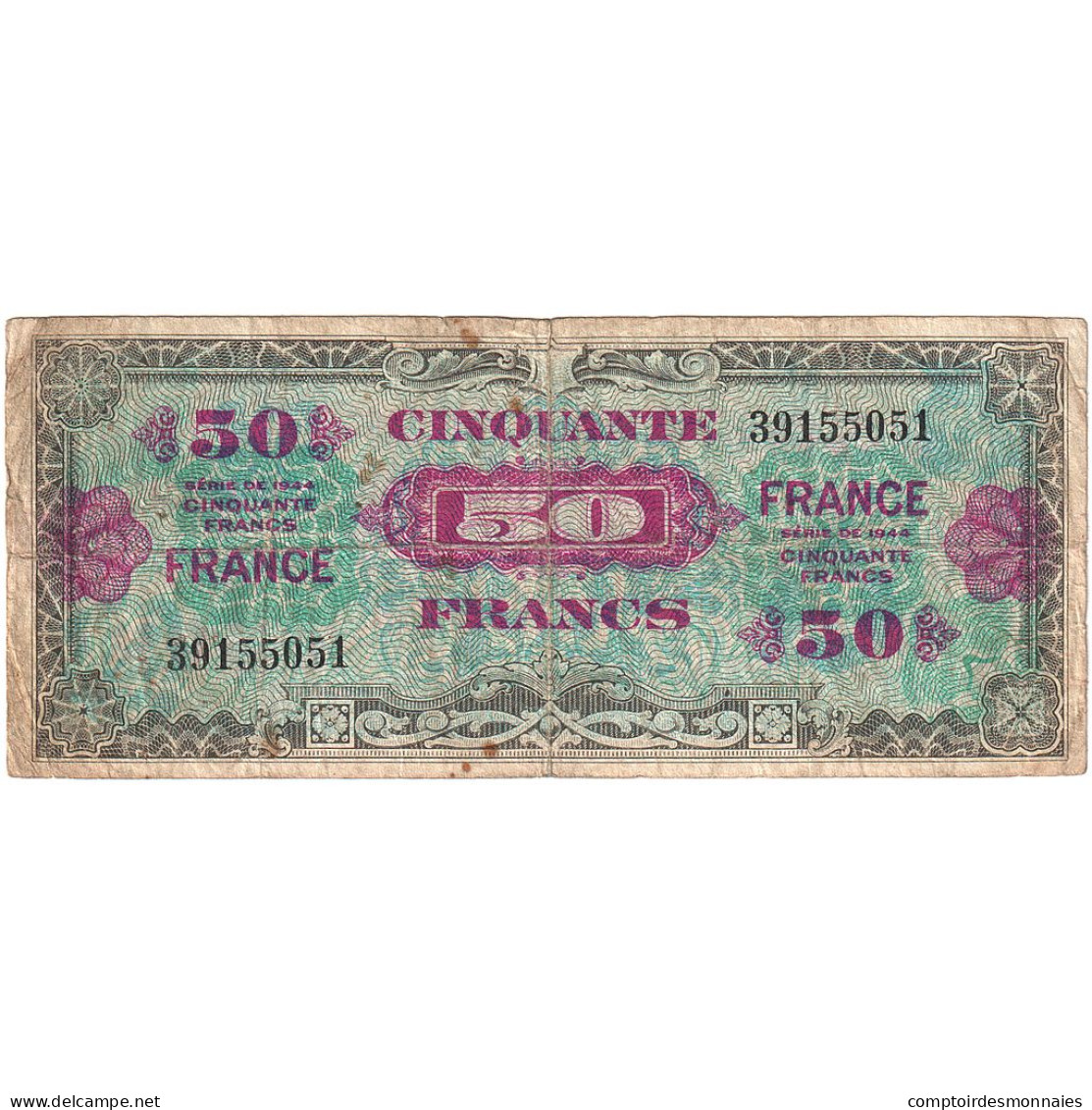 France, 50 Francs, Drapeau/France, 1944, 39155051, TB, Fayette:VF24.01, KM:122a - 1944 Vlag/Frankrijk