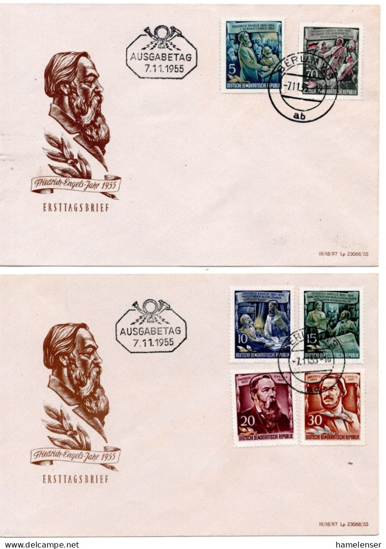 63202 - DDR - 1955 - Engels-Jahr Satz A 2 FDC BERLIN - Covers & Documents
