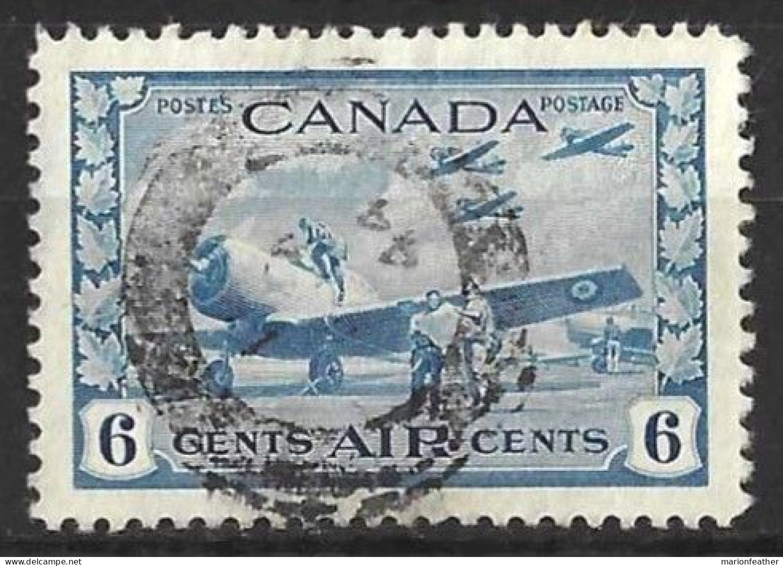 CANADA....KING GEORGE VI....(1936-52..)...." 1942.".....AIR....6c......SG399.....(CAT.VAL.£14..)...COOD CDS..VFU..... - Oblitérés