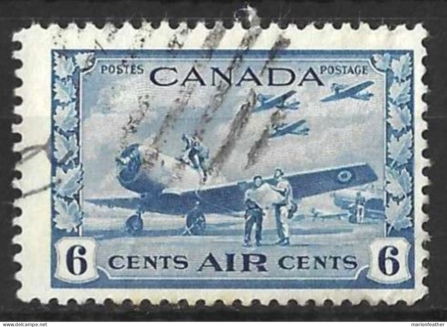 CANADA...KING GEORGE VI...(1936-52..)....." 1942.."....AIR....6c.....SG399.....(CAT.VAL.£14..)....USED.. - Usati