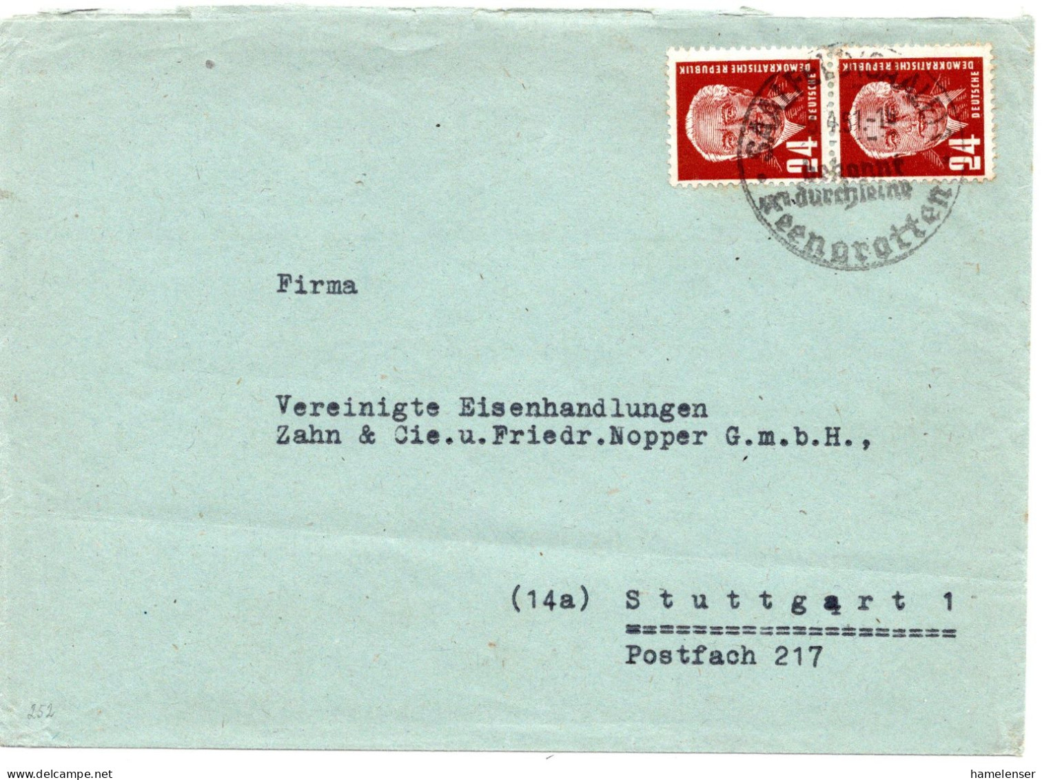 63214 - DDR - 1951 - 2@24Pfg Pieck A Bf SAALFELD - FEENGROTTEN ... -> Westdeutschland - Briefe U. Dokumente