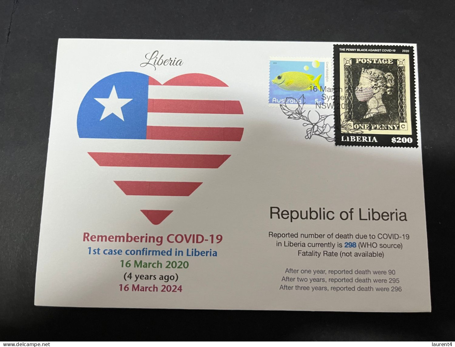 16-3-2024 (3 Y 12) COVID-19 4th Anniversary - Liberia - 16 March 2024 (with Liberia COIVD-19 Stamp) - Disease