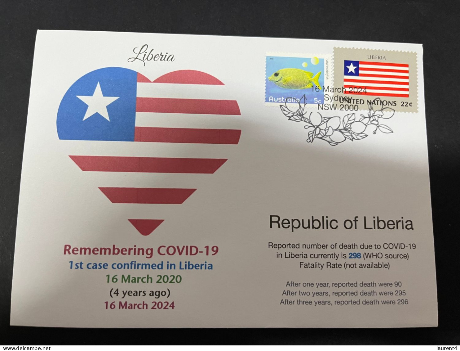 16-3-2024 (3 Y 12) COVID-19 4th Anniversary - Liberia - 16 March 2024 (with Liberia UN Flag Stamp) - Malattie