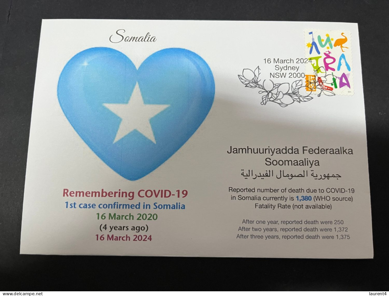 16-3-2024 (3 Y 12) COVID-19 4th Anniversary - Somalia - 16 March 2024 (with OZ Stamp) - Disease