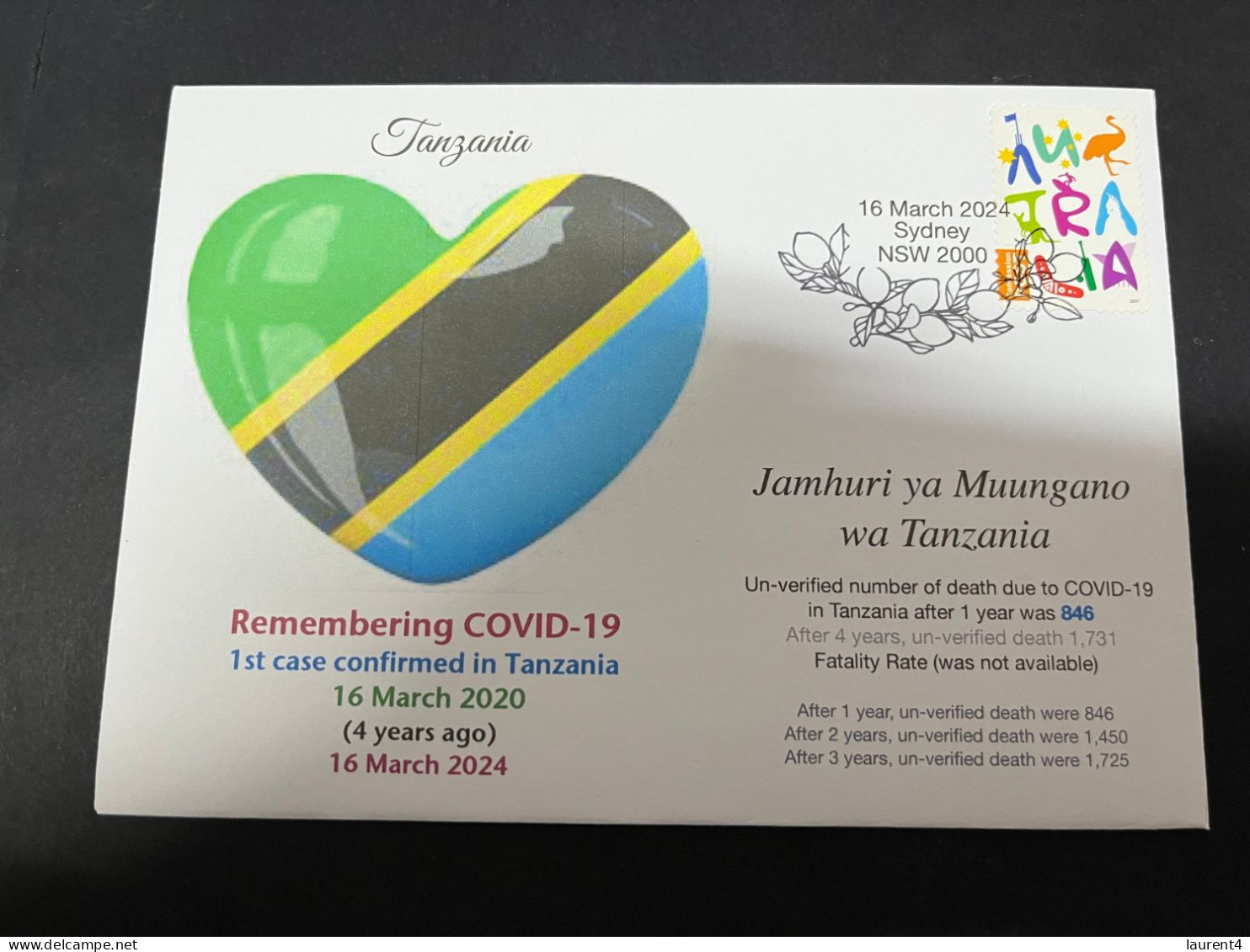 16-3-2024 (3 Y 12) COVID-19 4th Anniversary - Tanzania - 16 March 2024 (with OZ Stamp) - Malattie