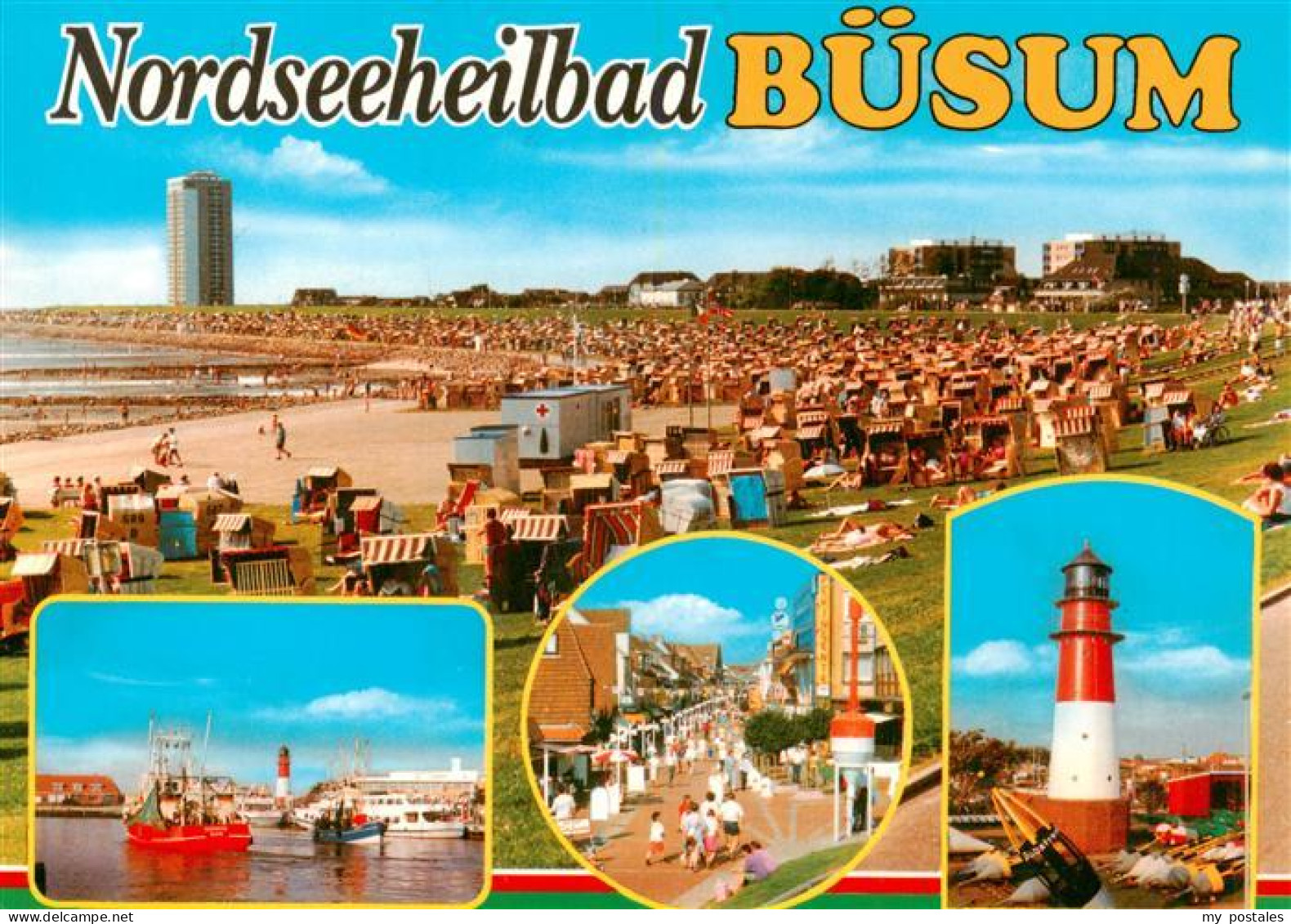 73924848 Buesum_Nordseebad Panorama Strand Hotels Leuchtturm Fussgaengerzone Haf - Büsum