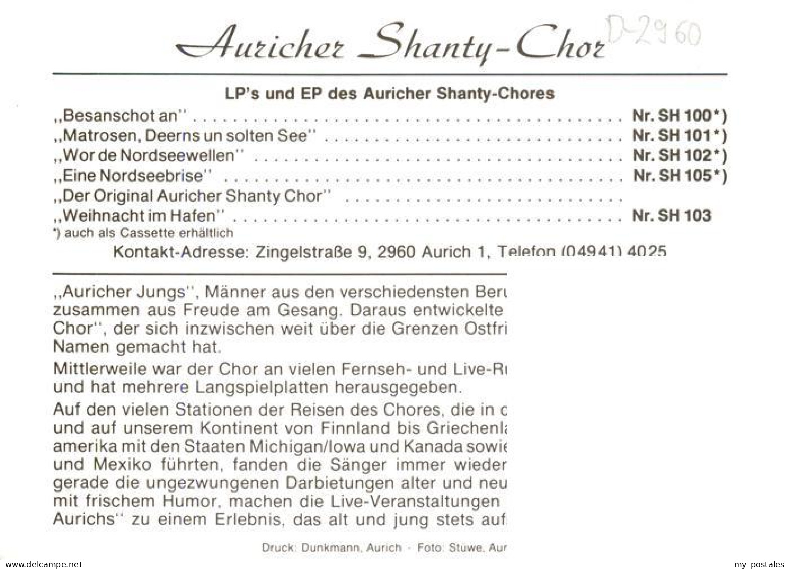 73883578 Aurich Ostfriesland Auricher Shanty Chor Aurich Ostfriesland - Aurich