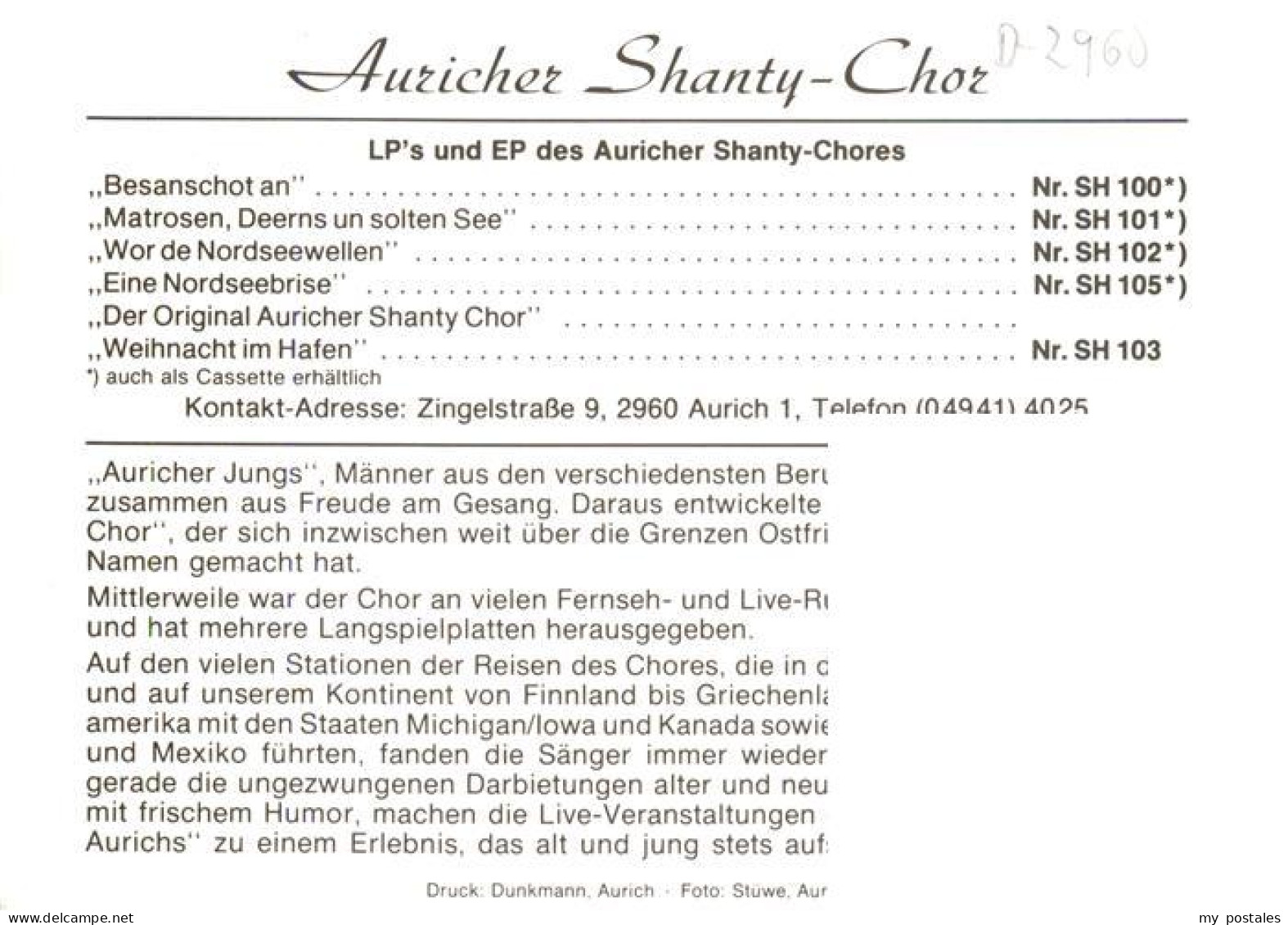 73883575 Aurich Ostfriesland Auricher Shanty Chor Aurich Ostfriesland - Aurich