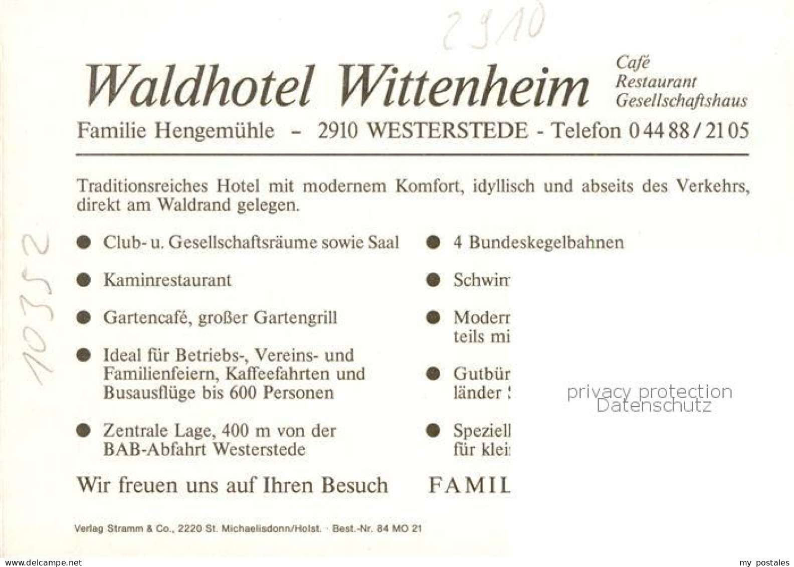 73849283 Westerstede Waldhotel Wittenheim Cafe Restaurant Gesellschaftshaus Terr - Westerstede