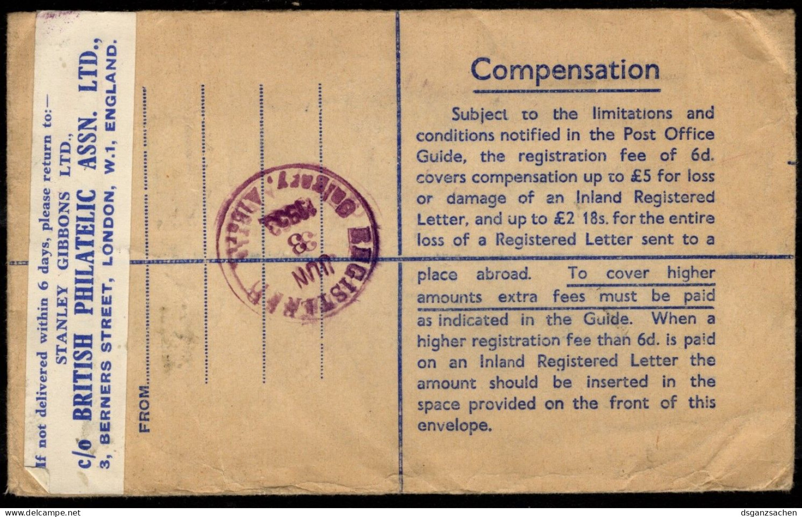 Grossbritannien GA Einschreibeumschlag  London ~ Alberta  1953 Zf - Andere & Zonder Classificatie