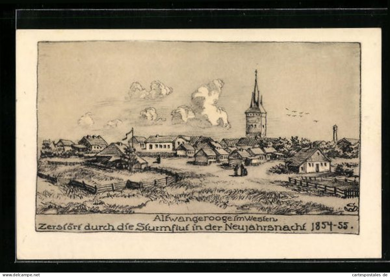 Künstler-AK Wangerooge, Altwangerooge Im Westen, Zerstört Durch Sturmflut I. D. Neujahresnacht 1854-55  - Wangerooge