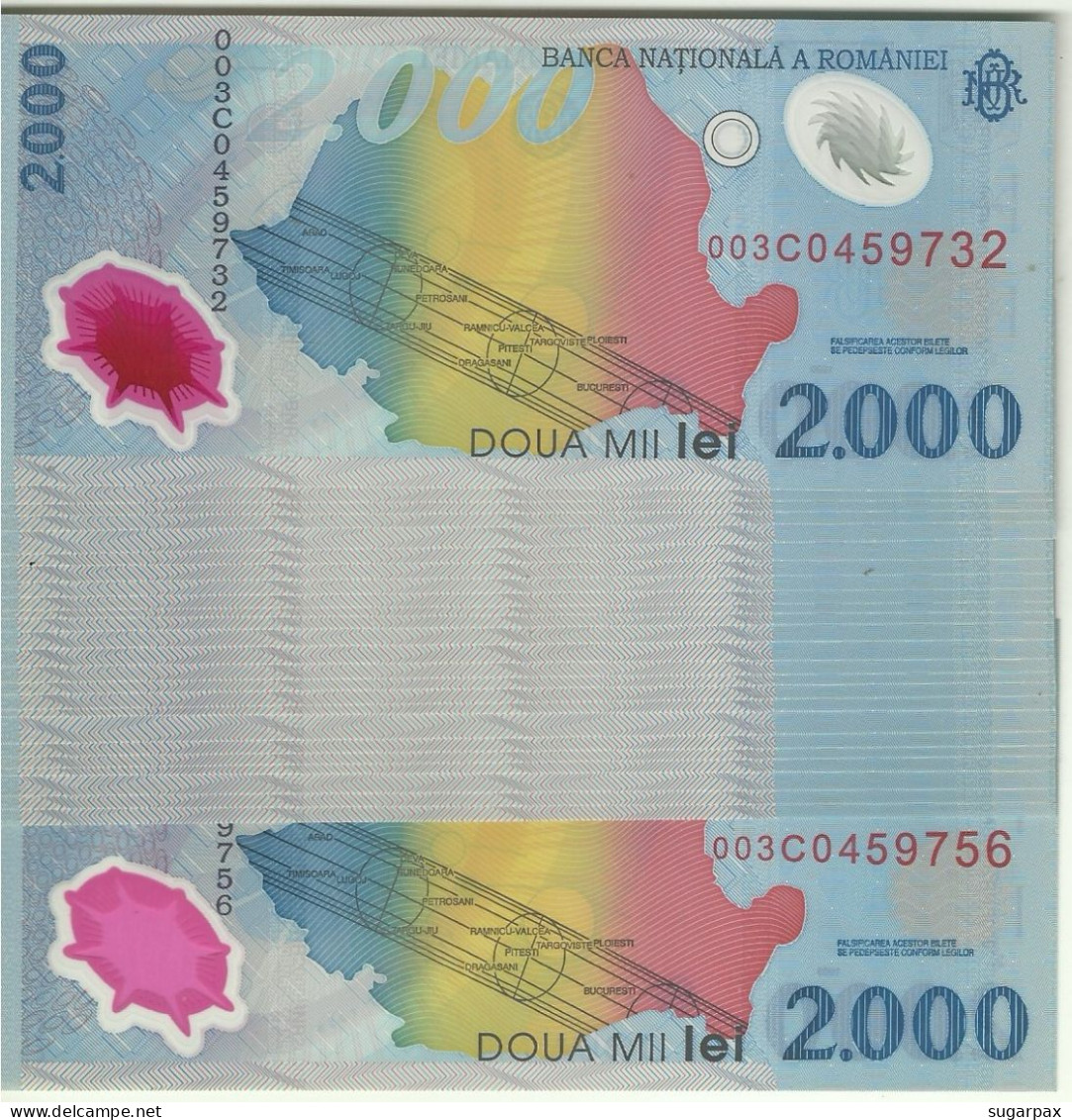 ROMANIA - 25 X 2.000 Lei Consecutive - 1999 - Pick 111.a - Unc. - Série 003C - Total Solar ECLIPSE POLYMER - 2000 - Rumania