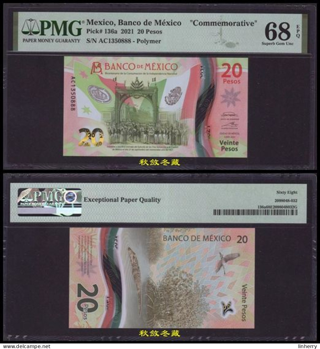 Mexico 20 Pesos (2021), Commemorative, Polymer, Lucky Number 888, PMG68 - Mexico